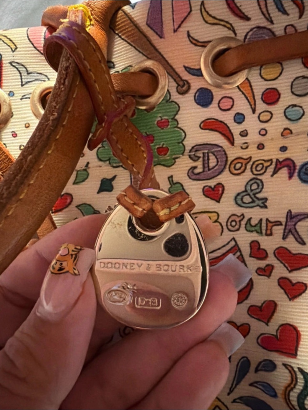 Dooney & Bourke Multicolor Doodle Satchel with Tan Leather Trim - Picture 9 of 10